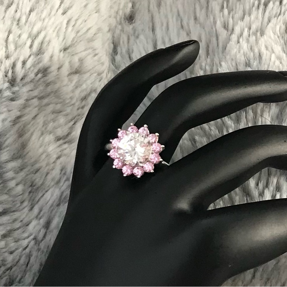 Diamonique 2ct with pink Sterling Silver Ring size 7